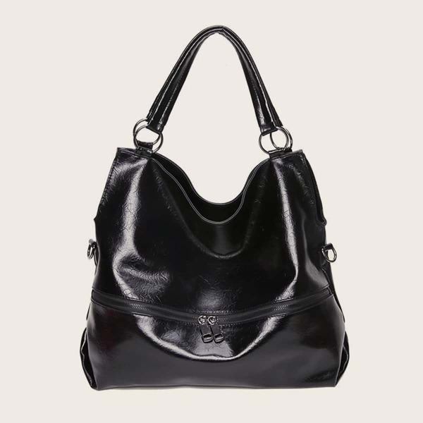 

Zip Front Large Capacity Tote Bag, Black