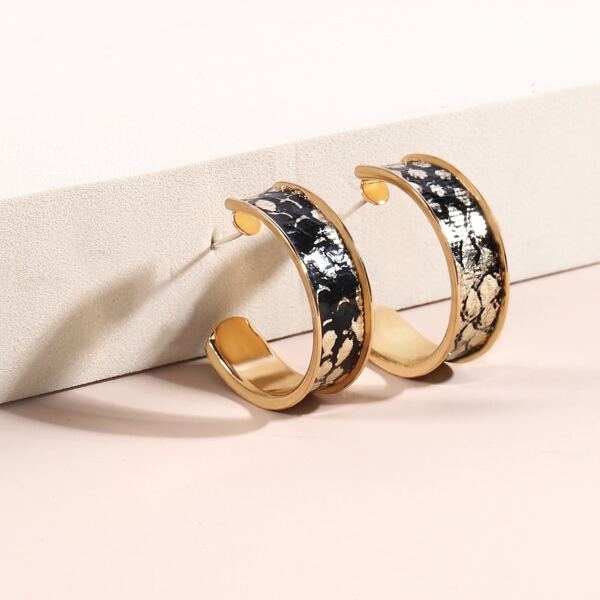 

Snakeskin Pattern Hoop Earrings, Black