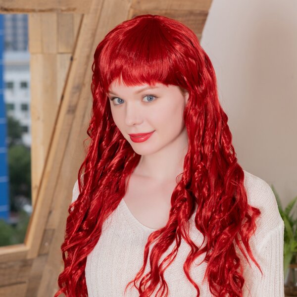 

Natural Long Curly Wig With Bangs, Red