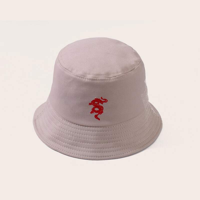 

Dragon Embroidery Bucket Hat, Beige