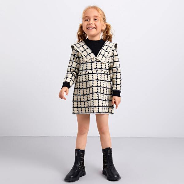 

Toddler Girls Plaid Statement Collar Combo Sweater Dress, Multicolor