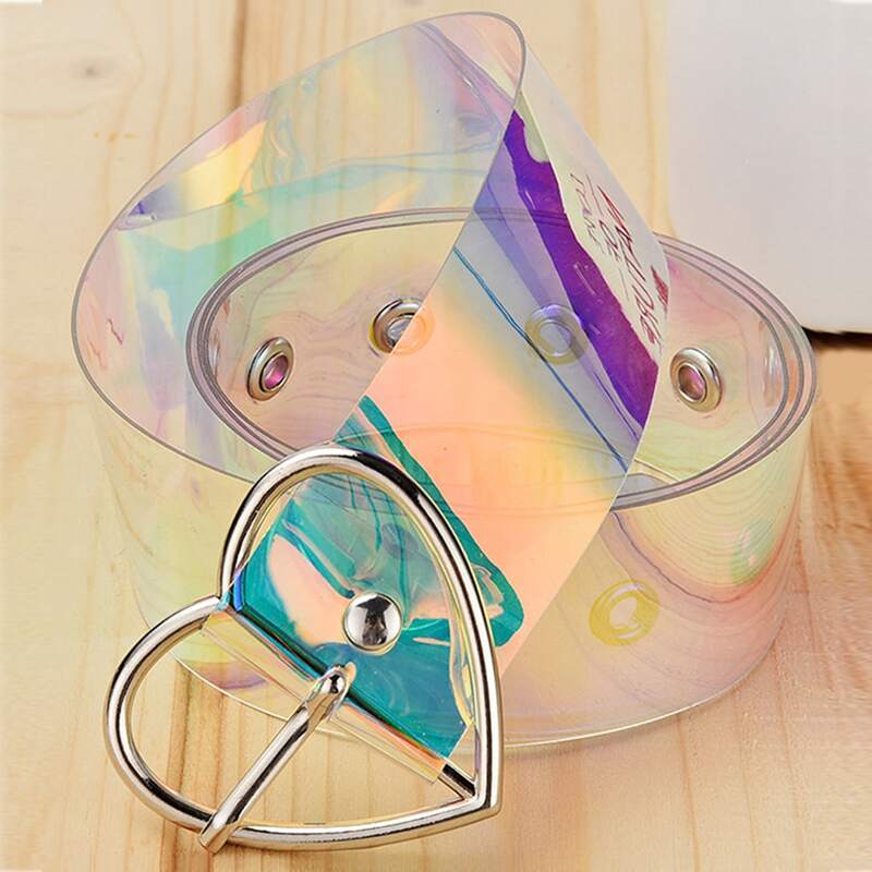 

Holographic Heart Buckle Belt, Multicolor