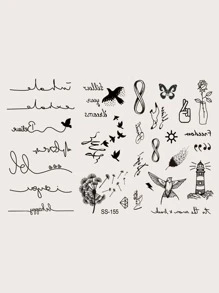 STARTTOOS 2 张黑色蝴蝶、花朵、文字、线条临时纹身贴纸，适用于手指、耳朵、手腕和其他小身体部位，时尚又个性化 - 黑色 - 查看 8