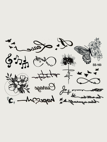 STARTTOOS 2 张黑色蝴蝶、花朵、文字、线条临时纹身贴纸，适用于手指、耳朵、手腕和其他小身体部位，时尚又个性化 - 黑色 - 查看 10