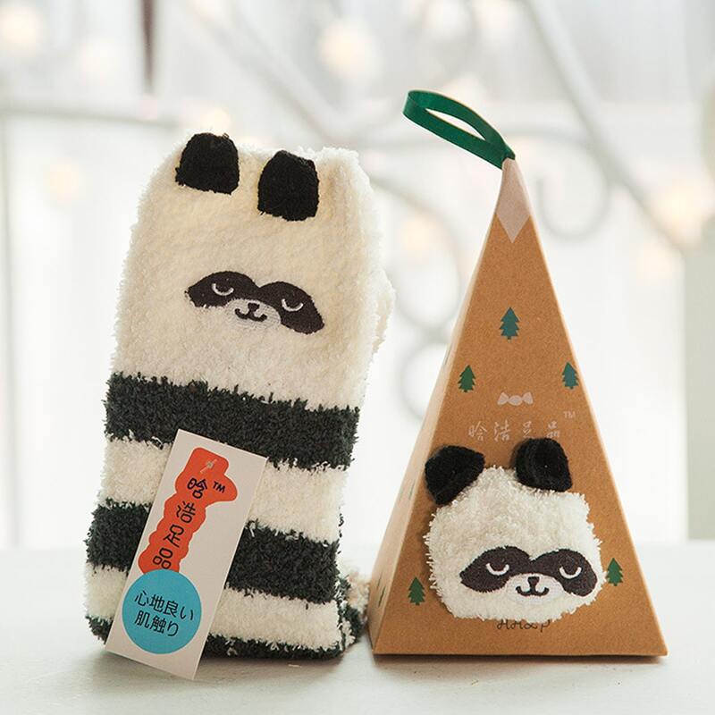 

Cartoon Panda Fuzzy Socks, Black and white