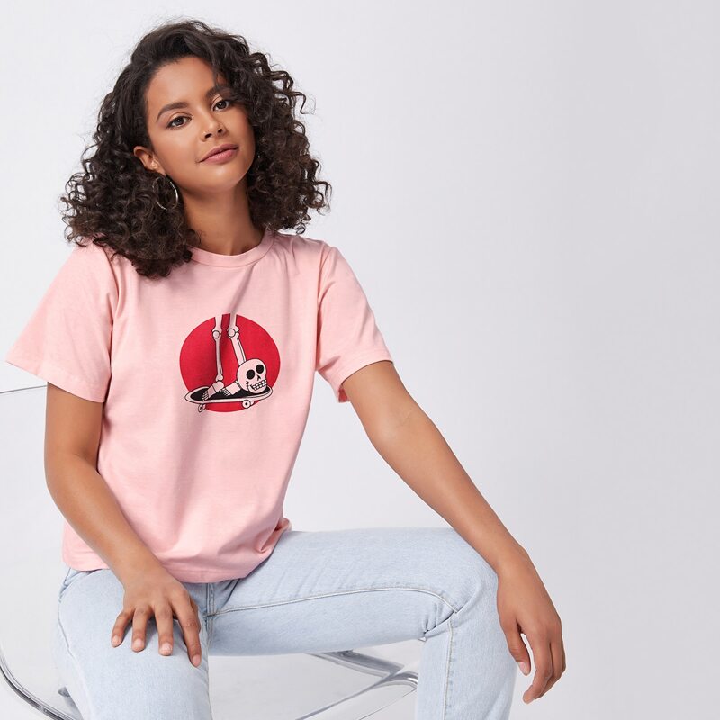 

Skull Print Tee, Pink