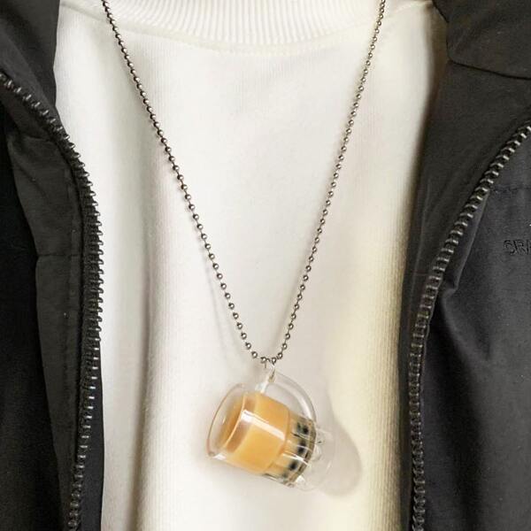 

Milk Tea Charm Necklace, Multicolor