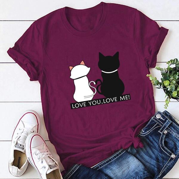 

Plus Cartoon And Slogan Graphic Tee, Purple