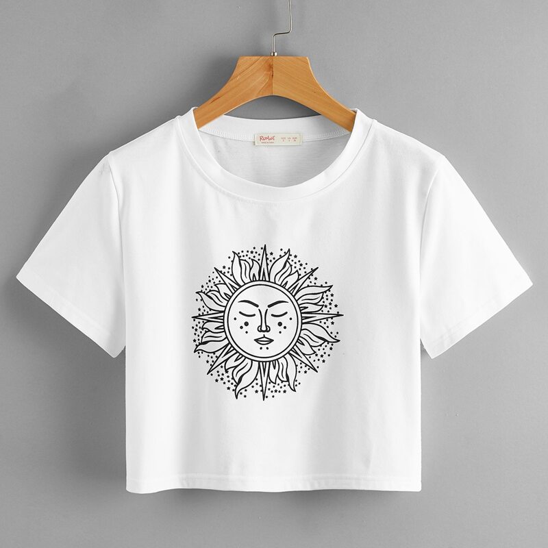 

Sun Graphic Crop Tee, White