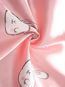 Toddler Girls Satin Cartoon Rabbit & Heart Print PJ Set - Baby Pink - View 3