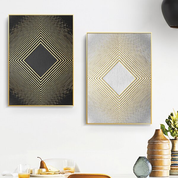 

2pcs Geometric Pattern Wall Painting Without Frame, Multicolor