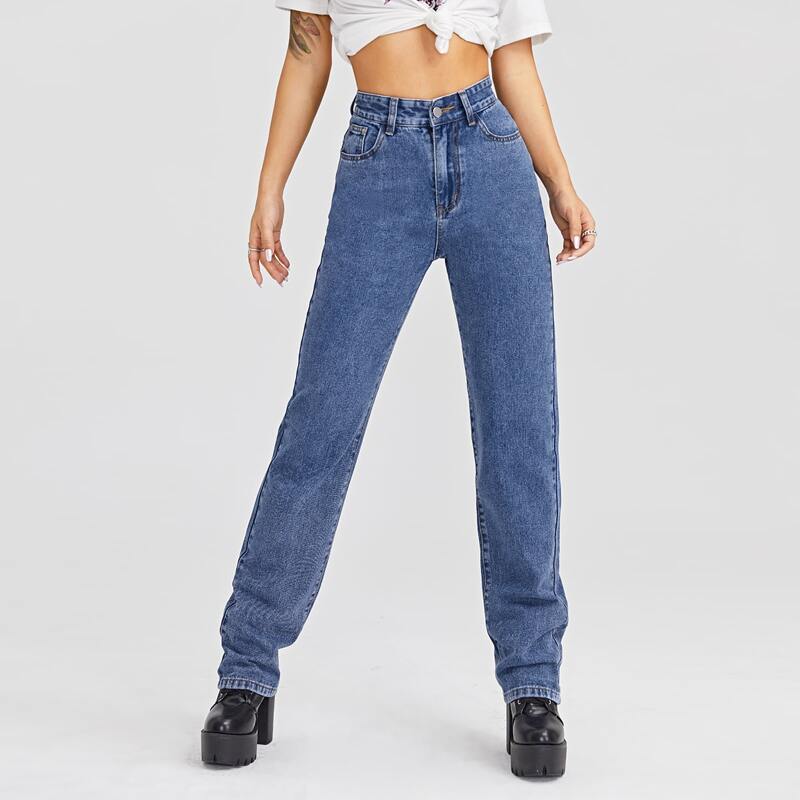 

High Waist Straight Leg Jeans, Medium wash