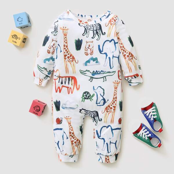 

Baby Unisex Cartoon Animal Print Jumpsuit, Multicolor