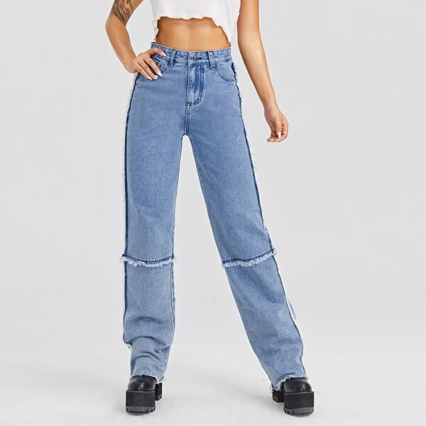 

Raw Trim Straight Leg Jeans, Light wash