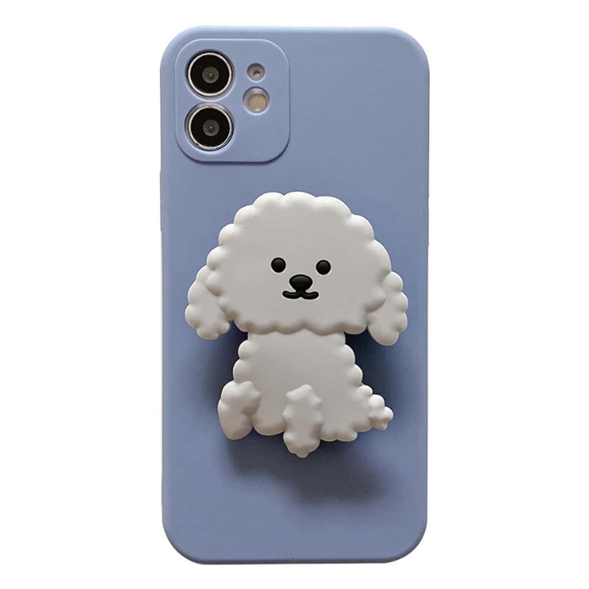 

Solid iPhone Case With Dog Shaped Phone Holder, Blue