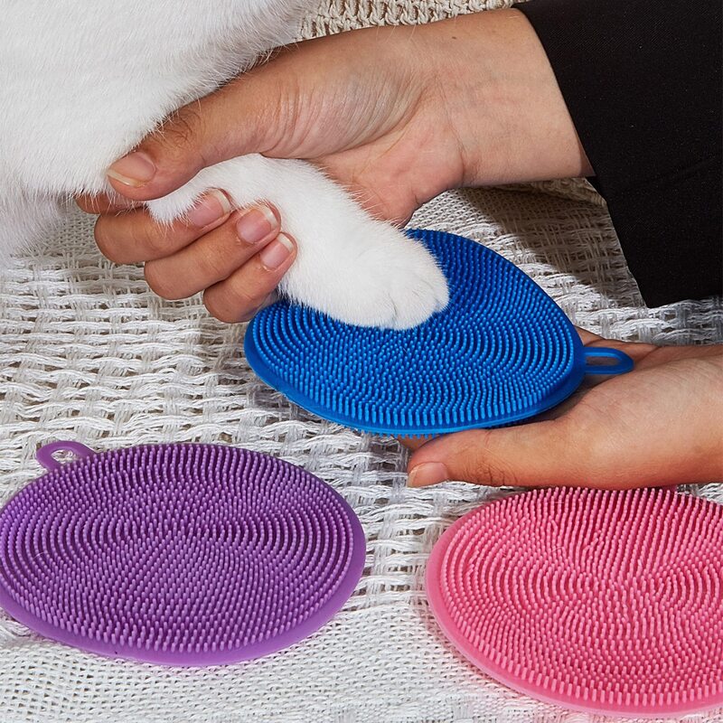 

1pc Random Color Silicone Round Cat Claw Cleaning Brush, Purple