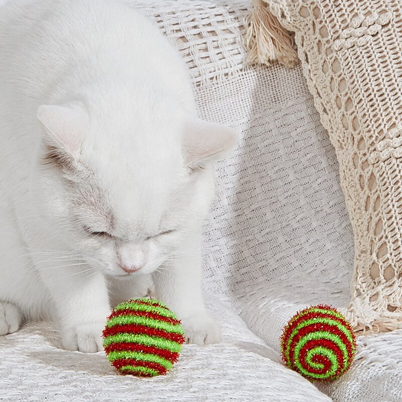 

2pcs Color Block Cat Toy Ball, Red