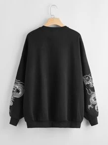 SHEIN Unity Chinese Dragon Graphic Drop Shoulder Sweatshirt - Black - View 2