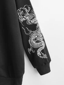 SHEIN Unity Chinese Dragon Graphic Drop Shoulder Sweatshirt - Black - View 4