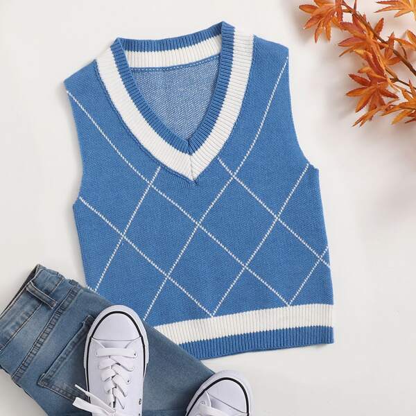 

Argyle Pattern Sweater Vest, Blue
