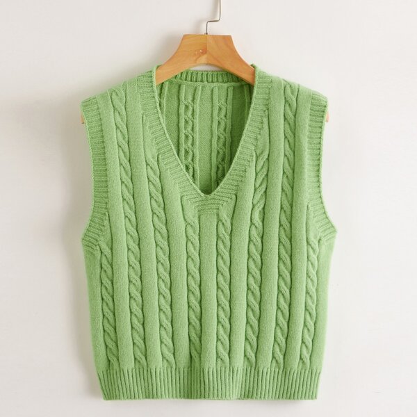 

Solid Cable Knit Sweater Vest, Lime green