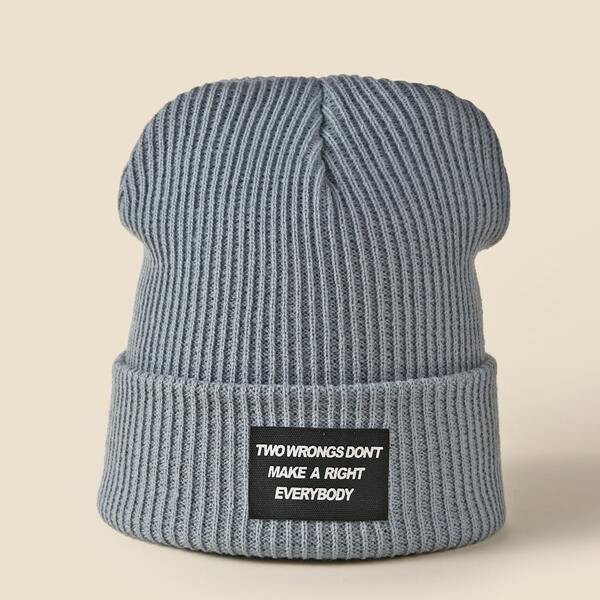 

Slogan Graphic Cuffed Beanie, Grey