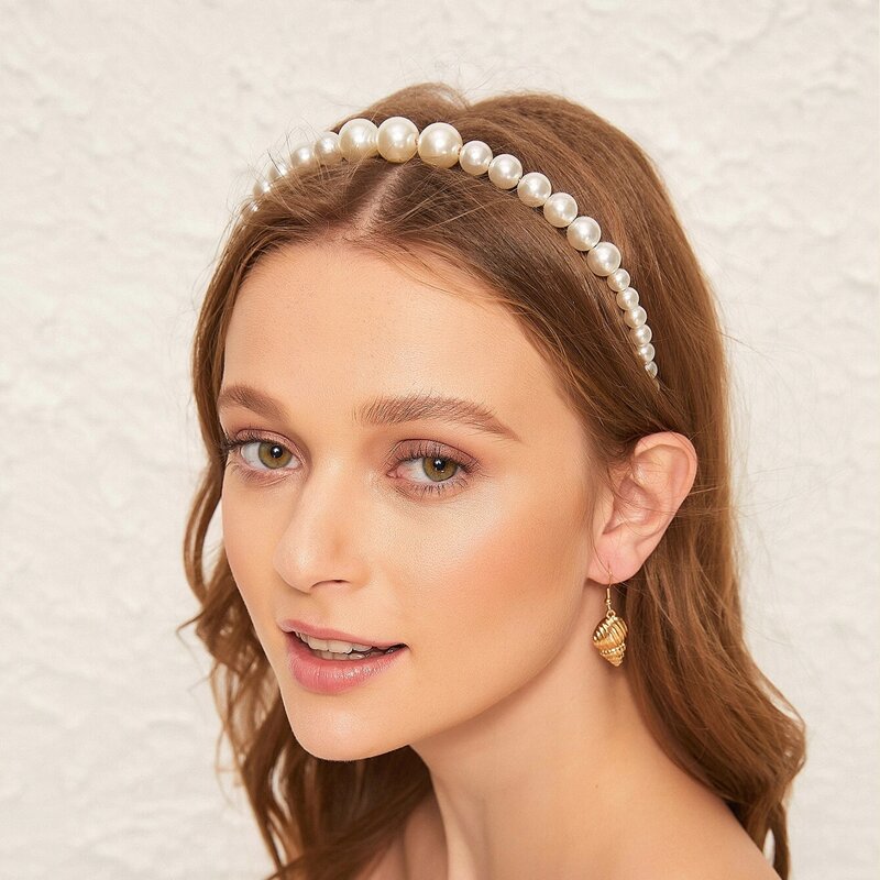 

Faux Pearl Beaded Headband, White