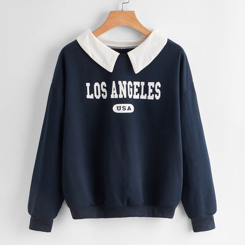 

Letter Contrast Collar Sweatshirt, Navy blue