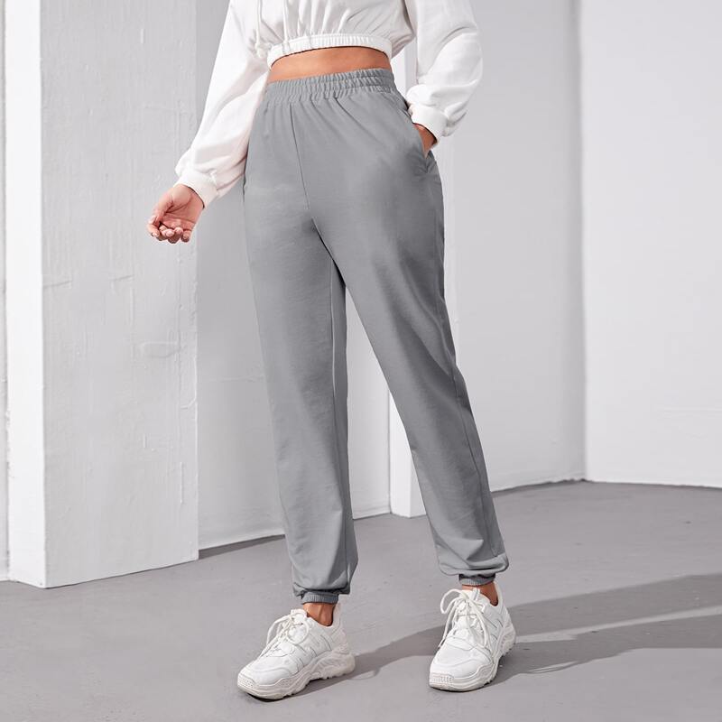 

Slant Pocket Elastic Waist Sports Pants, Grey