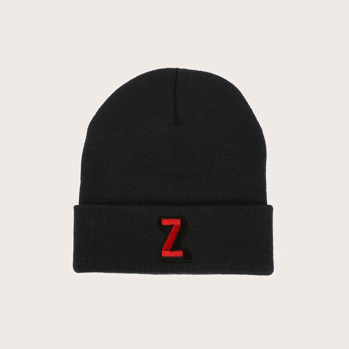 

Letter Patch Beanie, Black