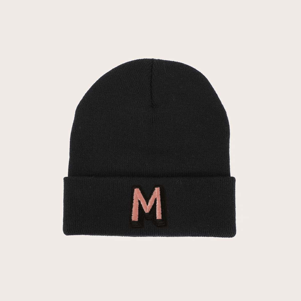 

Letter Patch Beanie, Black