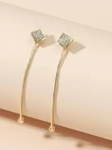 Bông tai thả dải dài Rhinestone - Vàng - Xem 2