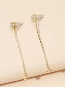 Bông tai thả dải dài Rhinestone - Vàng - Xem 3