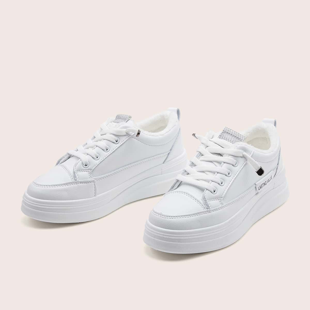 

Letter Patch Faux Fur Lined Sneakers, White
