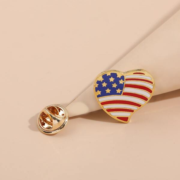 

American Flag Pattern Heart Design Brooch, Multicolor