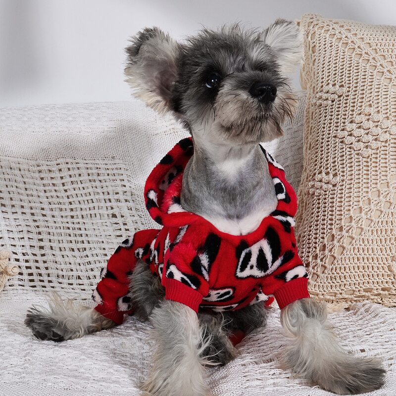 

Panda Pattern Hooded Dog Jumpsuit, Red