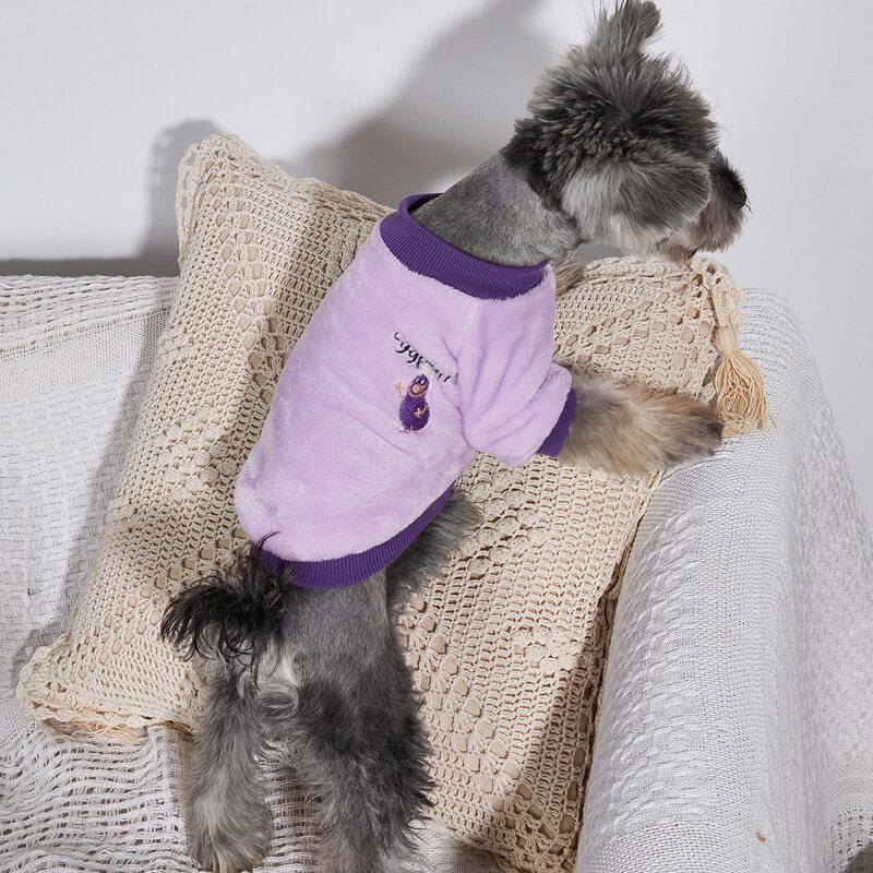 

Cartoon Embroidered Plush Dog Sweatshirt, Lilac purple