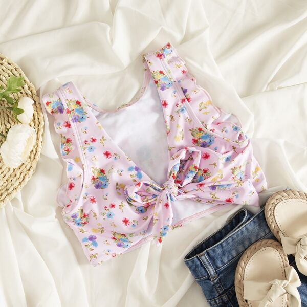 

Ditsy Floral Knot Front Bikini Top, Multicolor