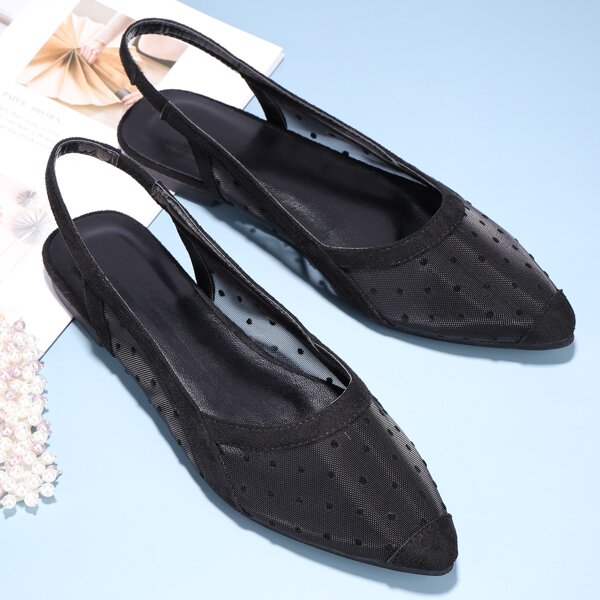 

Polka Dot Mesh Slingback Flats, Black