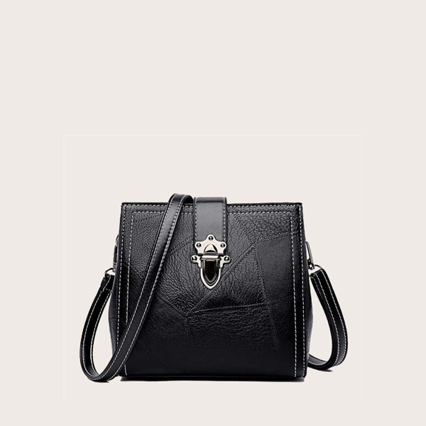 

Push Lock Stitch Trim Crossbody Bag, Black