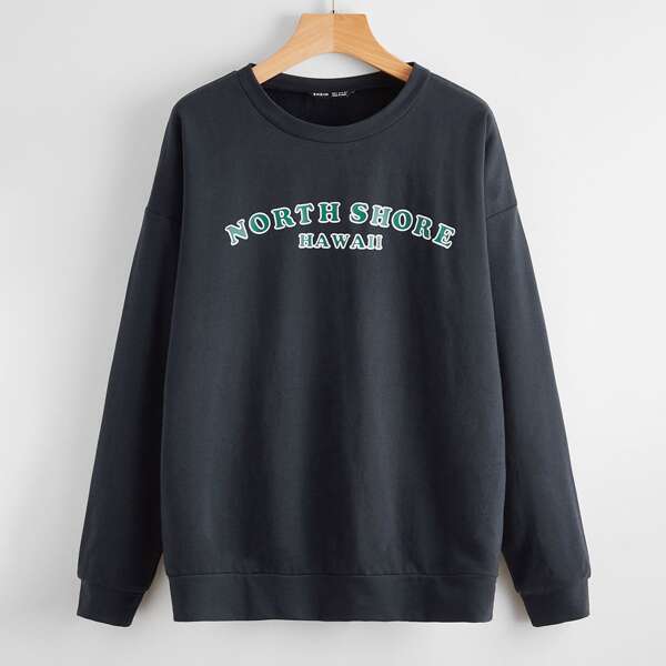 

Plus Letter Graphic Drop Shoulder Sweatshirt, Navy blue