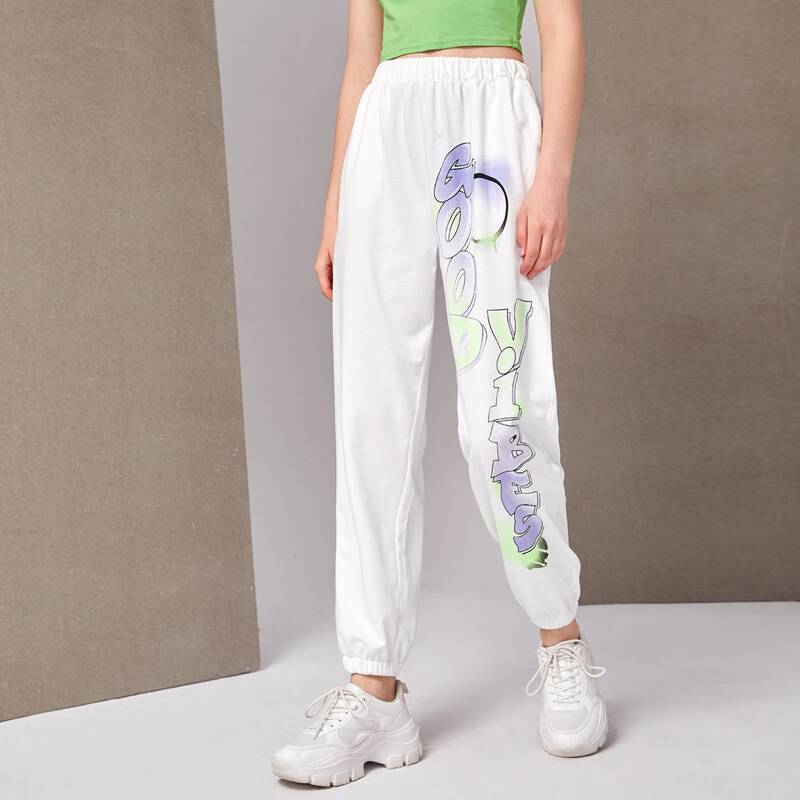 

Letter High Waist Sweatpants, White