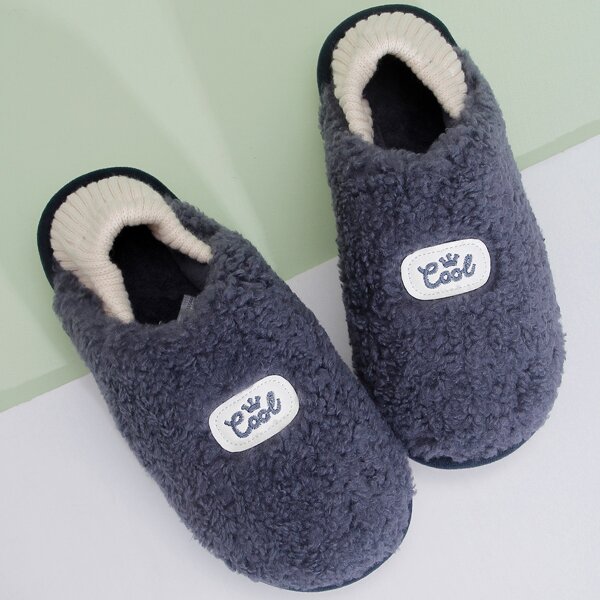 

Men Letter Embroidered Fluffy Bedroom Slippers, Navy blue