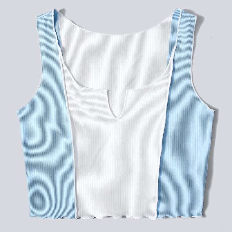 

Colorblock Lettuce Trim Tank Top, Blue and white