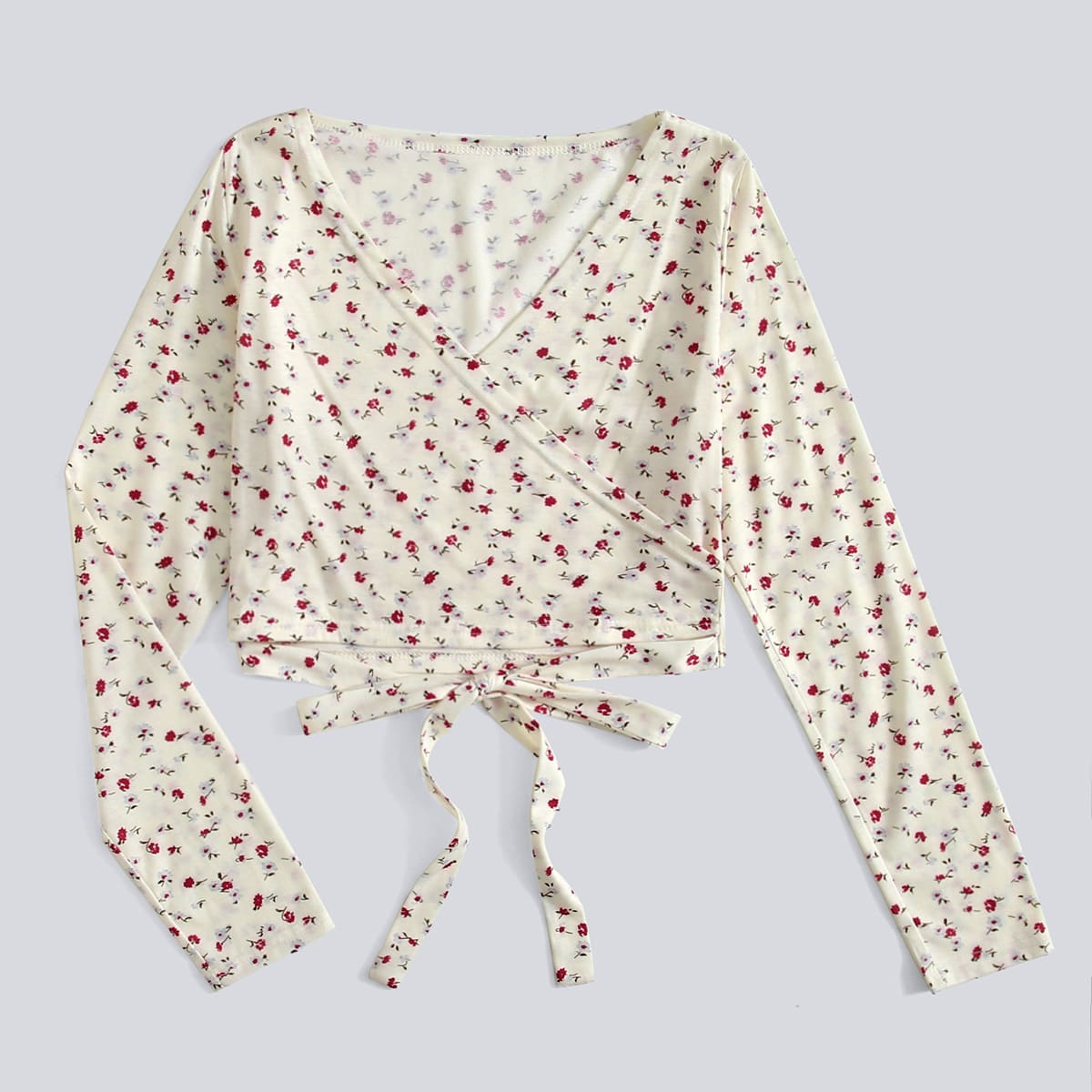 

Ditsy Flower Wrap Tie Front Crop Tee, Multicolor
