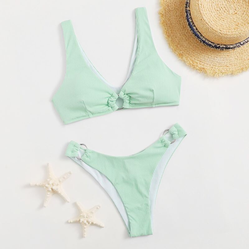 

Ring Linked High Leg Bikini Swimsuit, Mint green