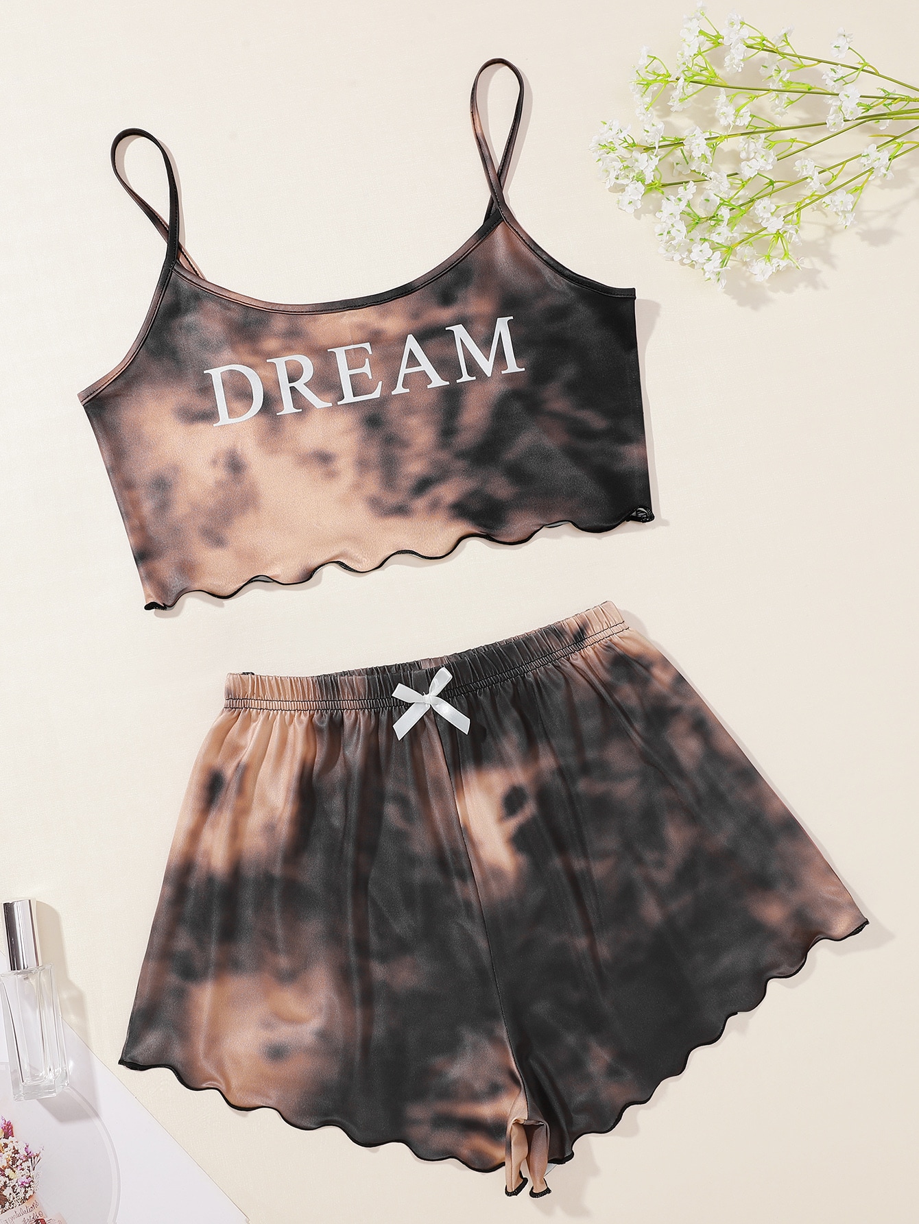 Letter Graphic Tie Dye Bow Pajama Set thumbnail