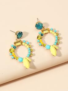 Rhinestone Drop Earrings - Yellow - View 2