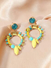 Rhinestone Drop Earrings - Yellow - View 3