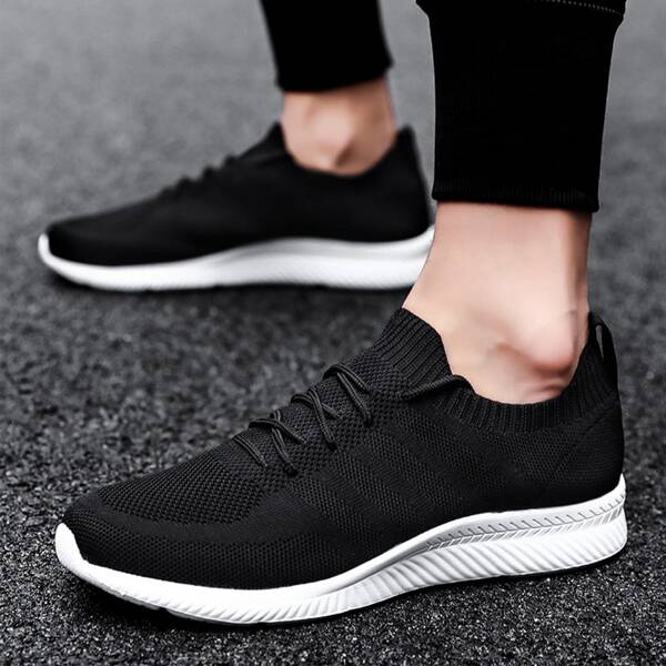 

Men Lace Up Decor Running Shoes, Black